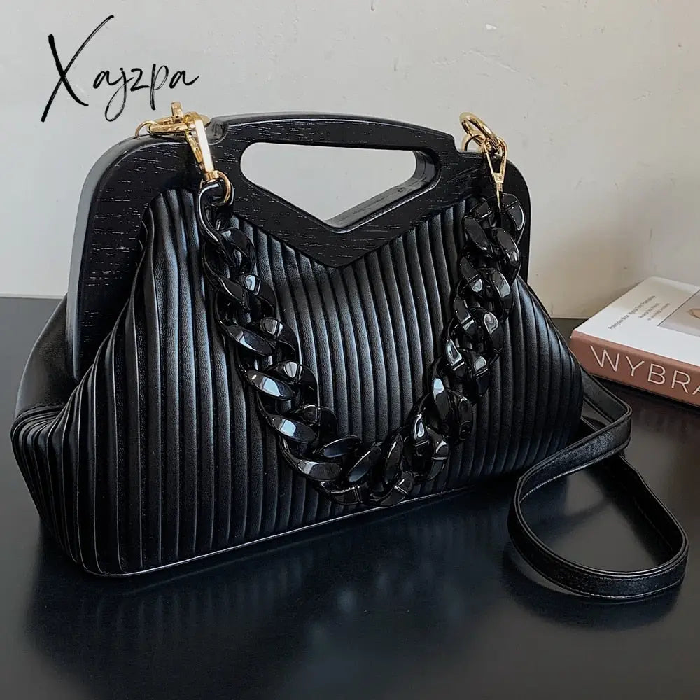 Xajzpa - Top Brand Triangle Tote Bag Designer Pleated Shoulder For Women Clutch Purses Crossbody
