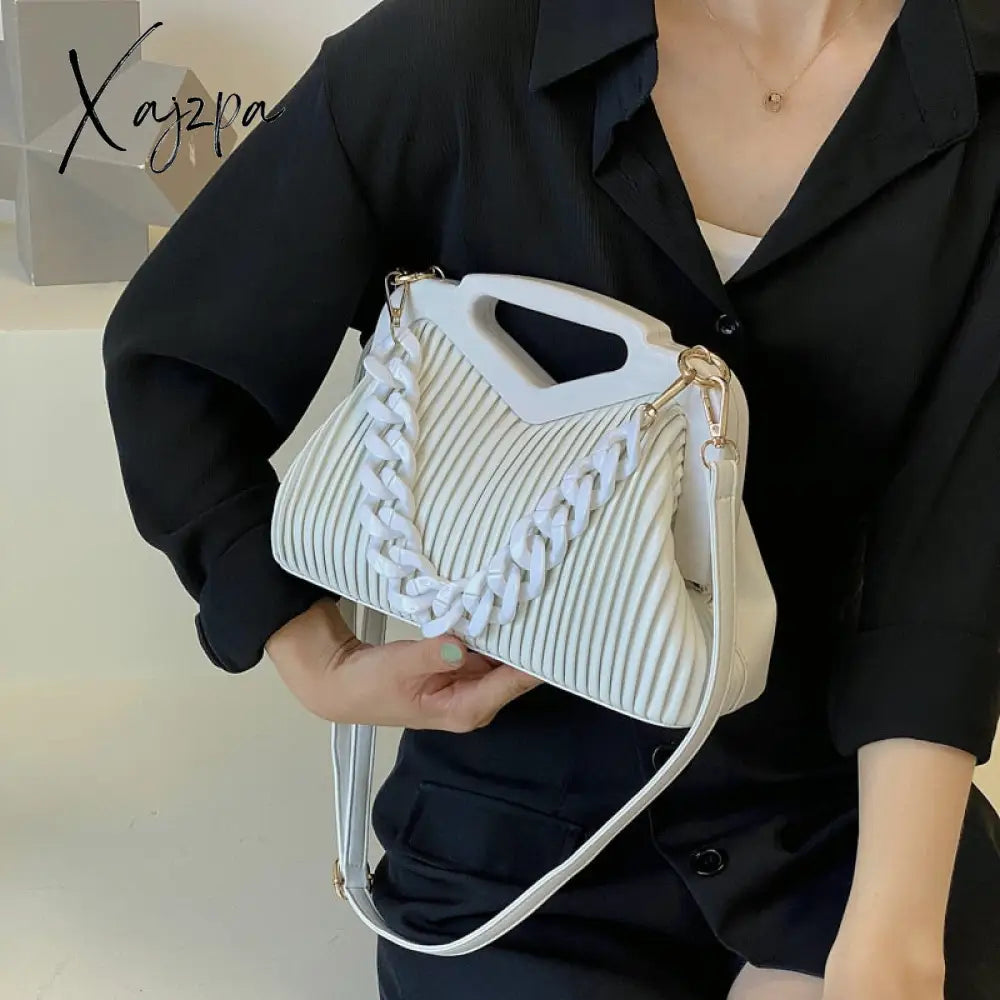 Xajzpa - Top Brand Triangle Tote Bag Designer Pleated Shoulder For Women Clutch Purses Crossbody