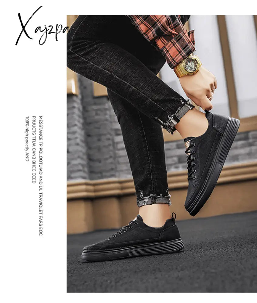 Xajzpa - Top Quality Genuine Leather Shoes Mens Sneakers Knit Collar Men’s Casual Hollow Men