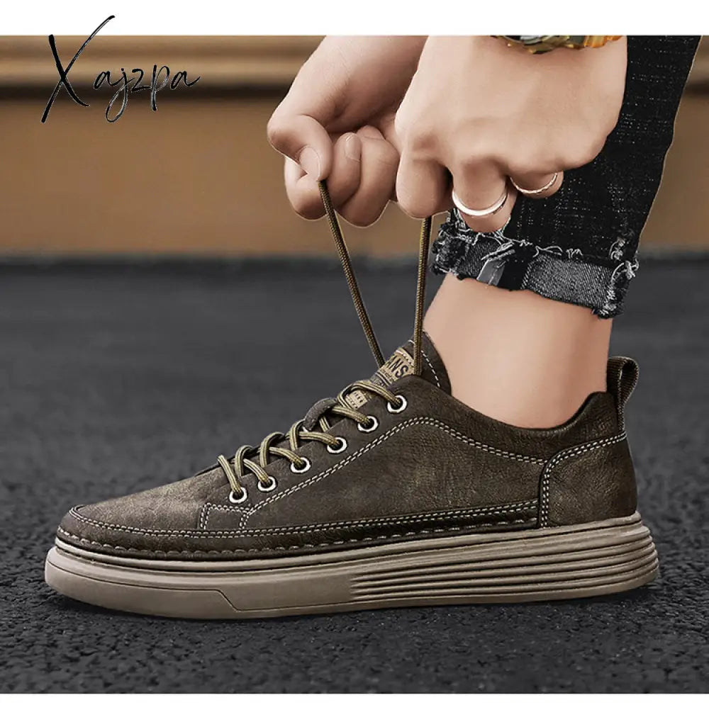 Xajzpa - Top Quality Genuine Leather Shoes Mens Sneakers Knit Collar Men’s Casual Hollow Men