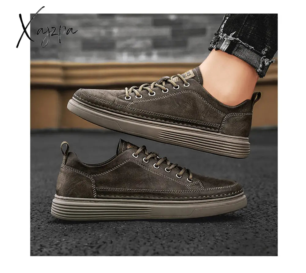 Xajzpa - Top Quality Genuine Leather Shoes Mens Sneakers Knit Collar Men’s Casual Hollow Men