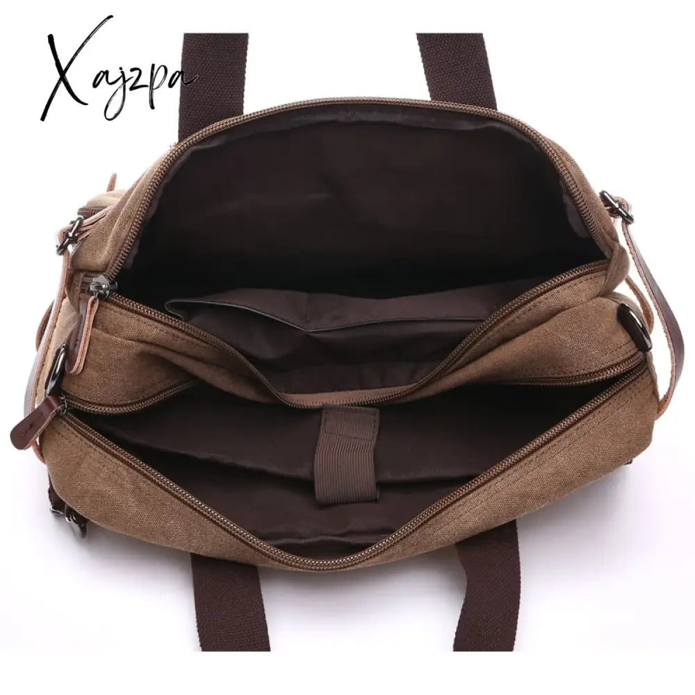 Xajzpa - Vintage Men Canvas Bag Leather Briefcase Travel Suitcase Messenger Shoulder Tote Handbag