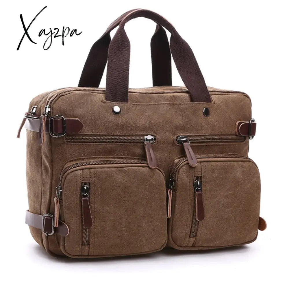 Xajzpa - Vintage Men Canvas Bag Leather Briefcase Travel Suitcase Messenger Shoulder Tote Handbag