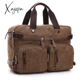Xajzpa - Vintage Men Canvas Bag Leather Briefcase Travel Suitcase Messenger Shoulder Tote Handbag