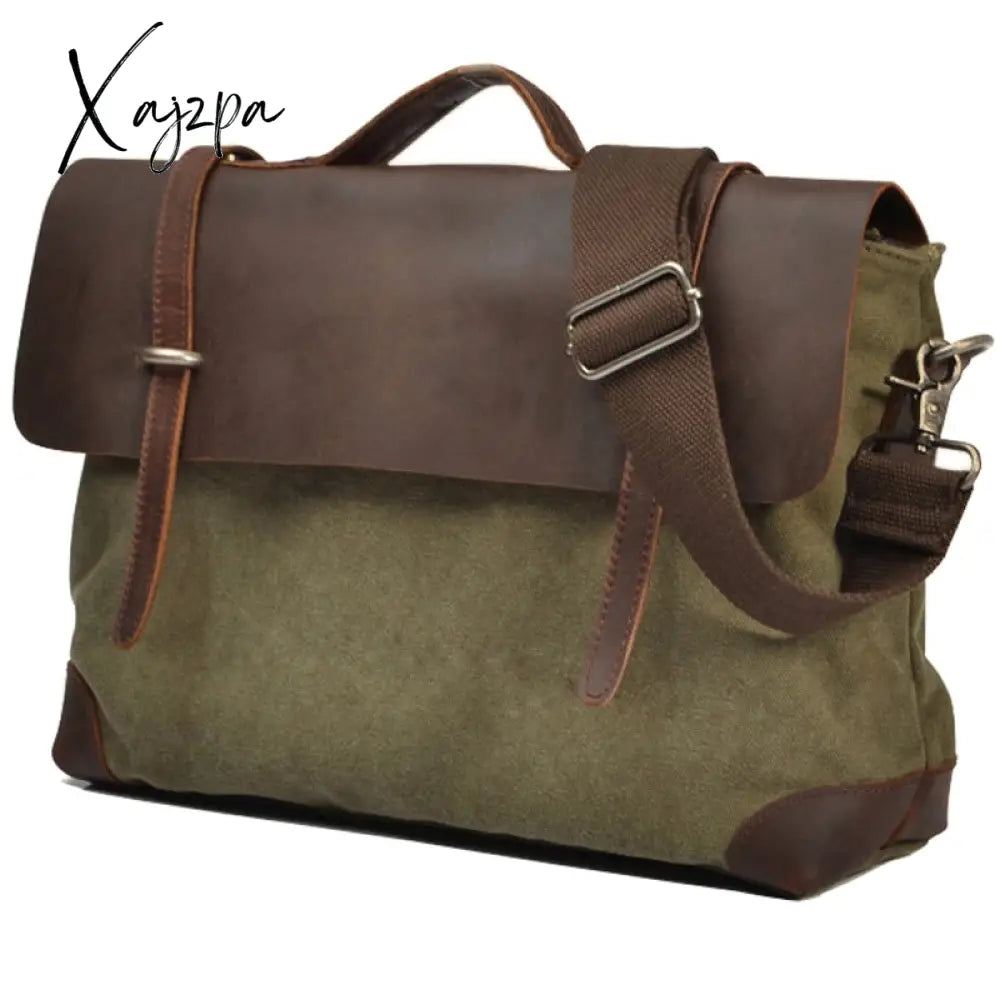 Xajzpa - Vintage Military Canvas Leather Men Messenger Bag Shoulder Tote Handbag Briefcase