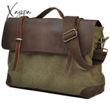 Xajzpa - Vintage Military Canvas Leather Men Messenger Bag Men Shoulder Bag Men Bag tote Handbag Leather Briefcase Crossbody Bag Sling
