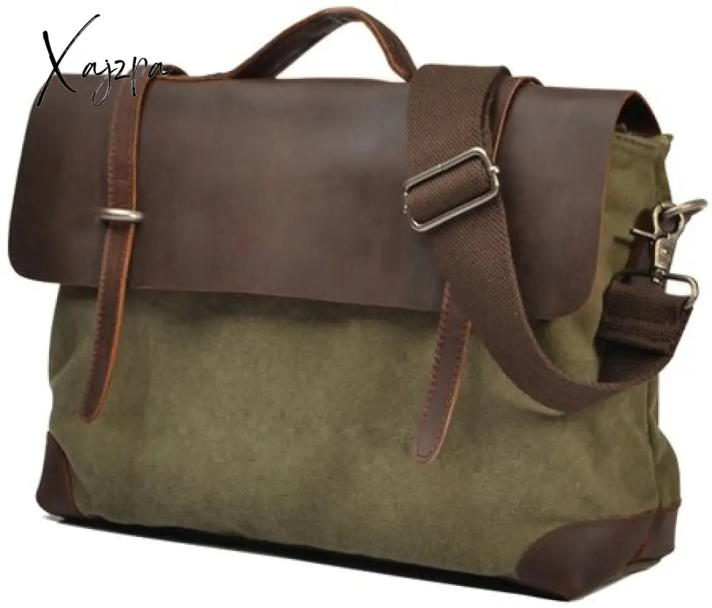 Xajzpa - Vintage Military Canvas Leather Men Messenger Bag Shoulder Tote Handbag Briefcase