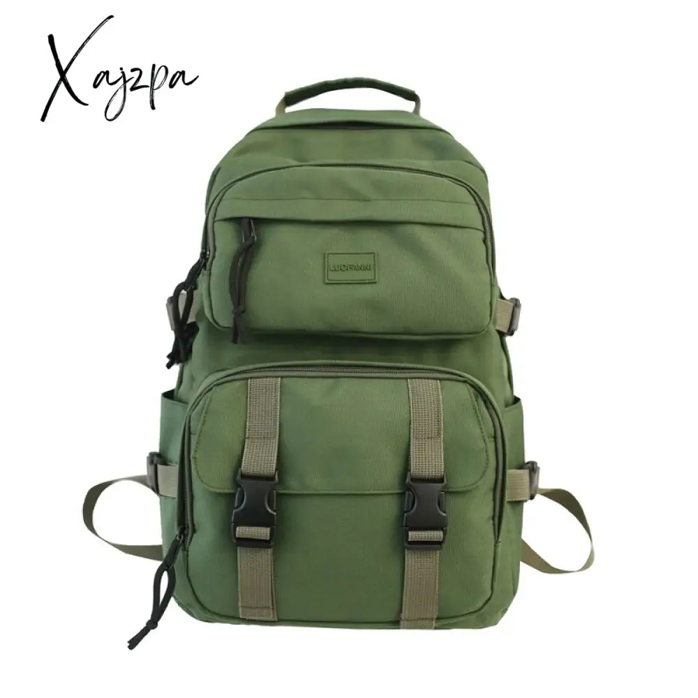 Xajzpa - Waterproof Nylon Women Backpack Female Large Capacity Buckle Backpack Unisex Schoolbag