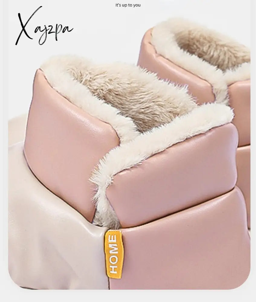 Xajzpa - Winter Shoes Women Waterproof Pu Leather Female Ankle Boots With Warm Plush Large Size