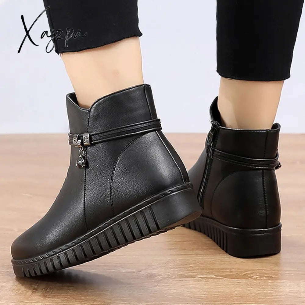 Xajzpa - Woman Ankle Boots Warm Plush Wedge Boots For Women Casual Shoes Non-Slip Waterproof