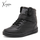 Xajzpa - Woman Breathable High Top Black White Boots Shoes Women Casual Sport Shoes Platform Hidden Increasing Sneakers Leather Shoe