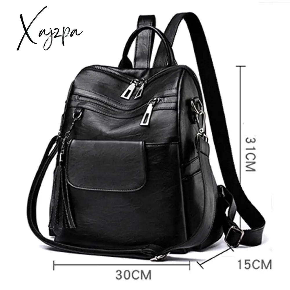 Xajzpa - Women Backpack Pu Leather Fashion Casual Tassel Bags High Quality Female Shoulder Bag