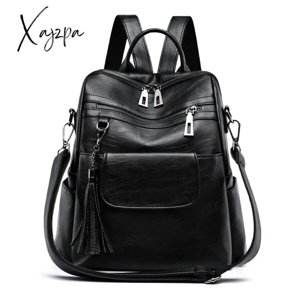 Xajzpa - Women Backpack Pu Leather Fashion Casual Tassel Bags High Quality Female Shoulder Bag