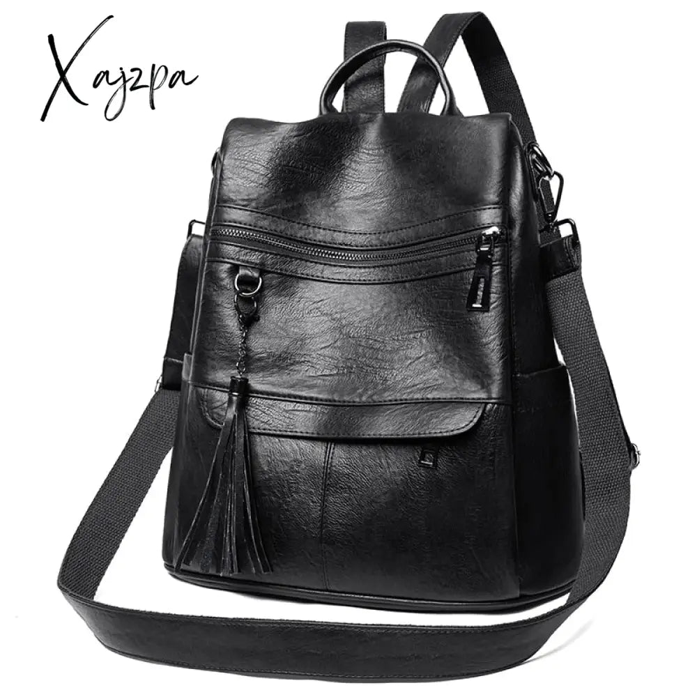 Xajzpa - Women Backpack Pu Leather Fashion Casual Tassel Bags High Quality Female Shoulder Bag