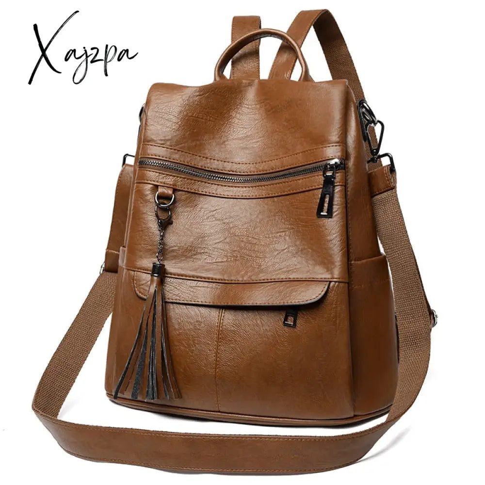 Xajzpa - Women Backpack Pu Leather Fashion Casual Tassel Bags High Quality Female Shoulder Bag