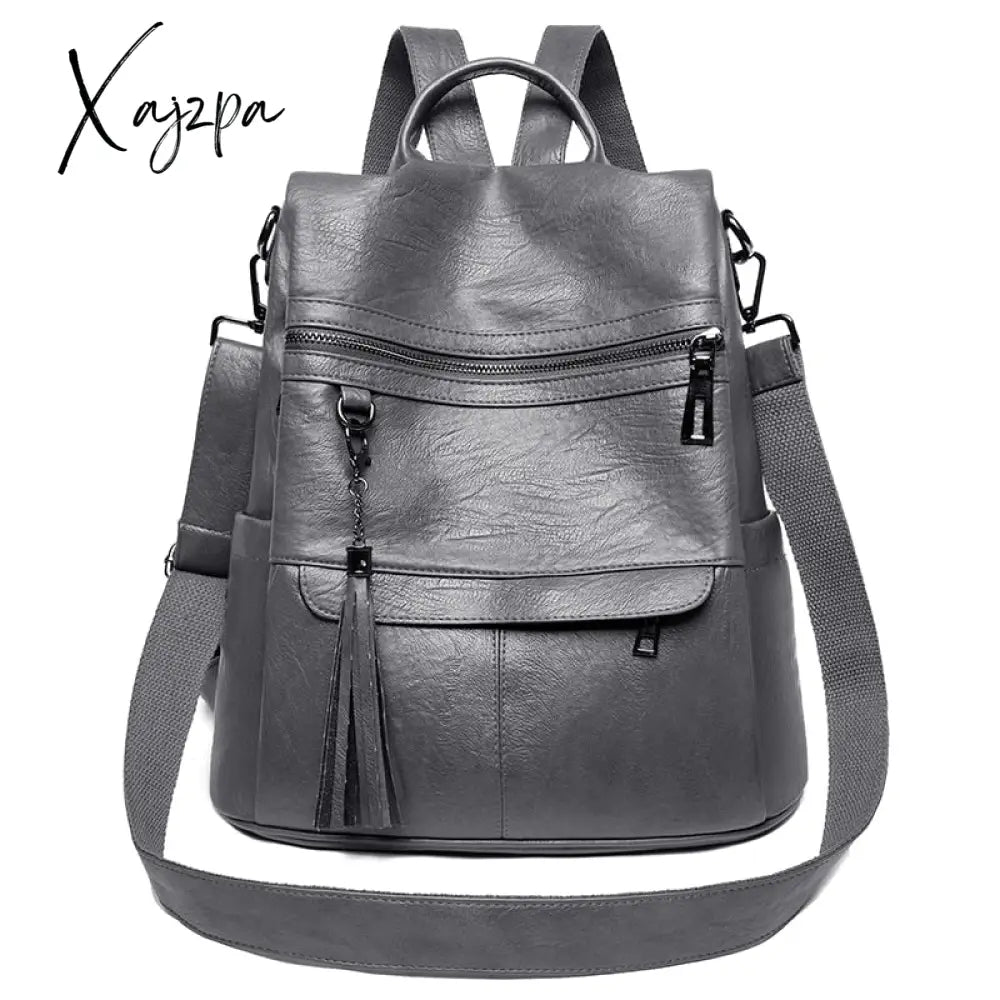 Xajzpa - Women Backpack Pu Leather Fashion Casual Tassel Bags High Quality Female Shoulder Bag