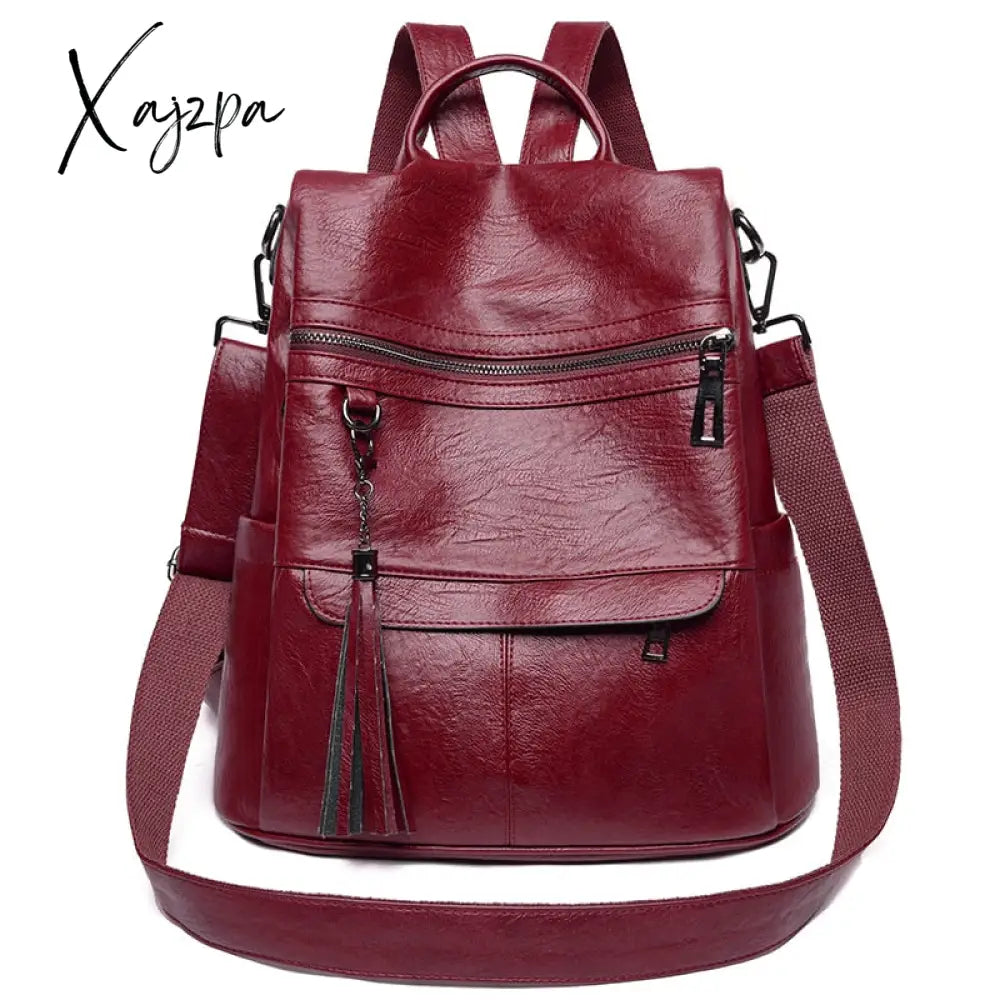 Xajzpa - Women Backpack Pu Leather Fashion Casual Tassel Bags High Quality Female Shoulder Bag