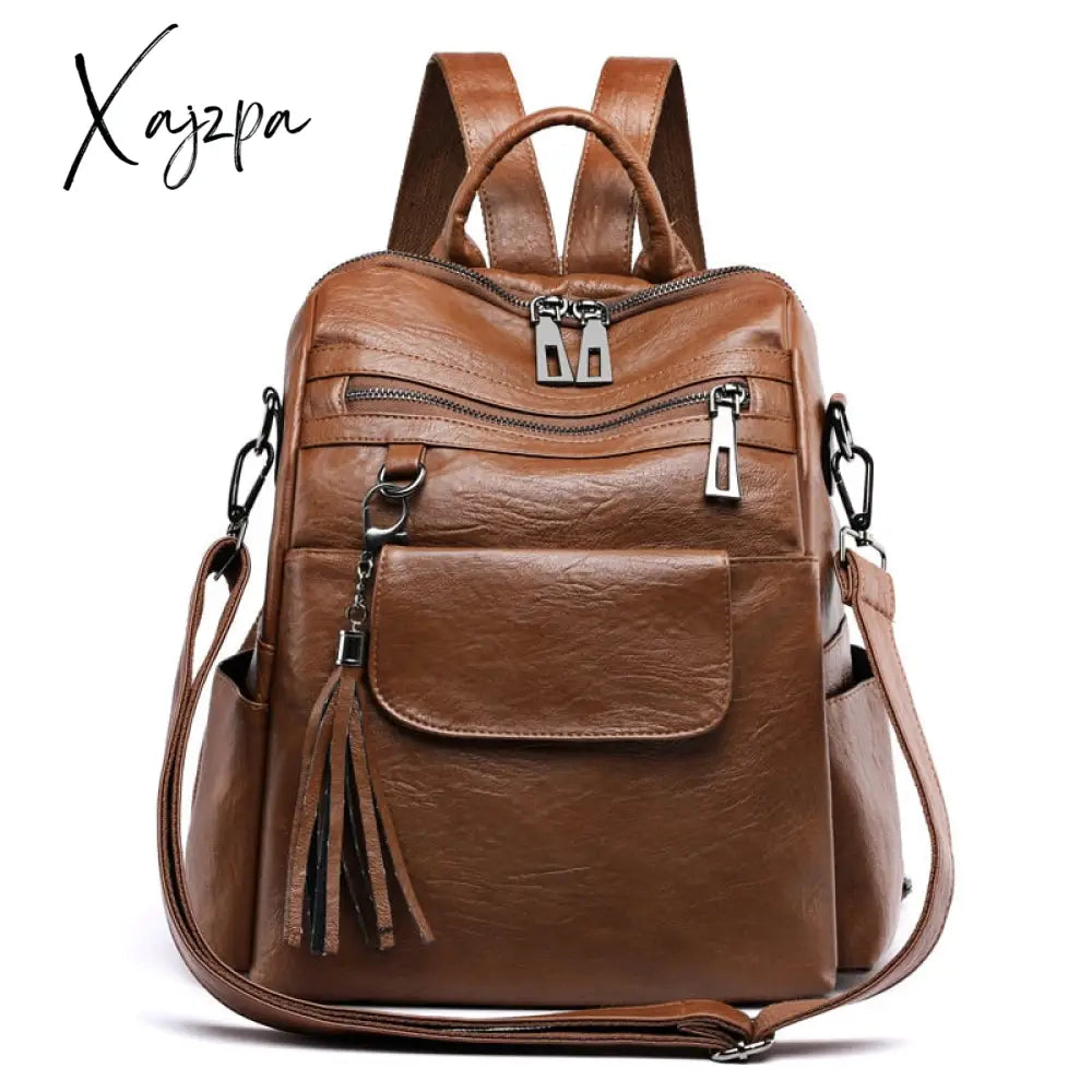 Xajzpa - Women Backpack Pu Leather Fashion Casual Tassel Bags High Quality Female Shoulder Bag