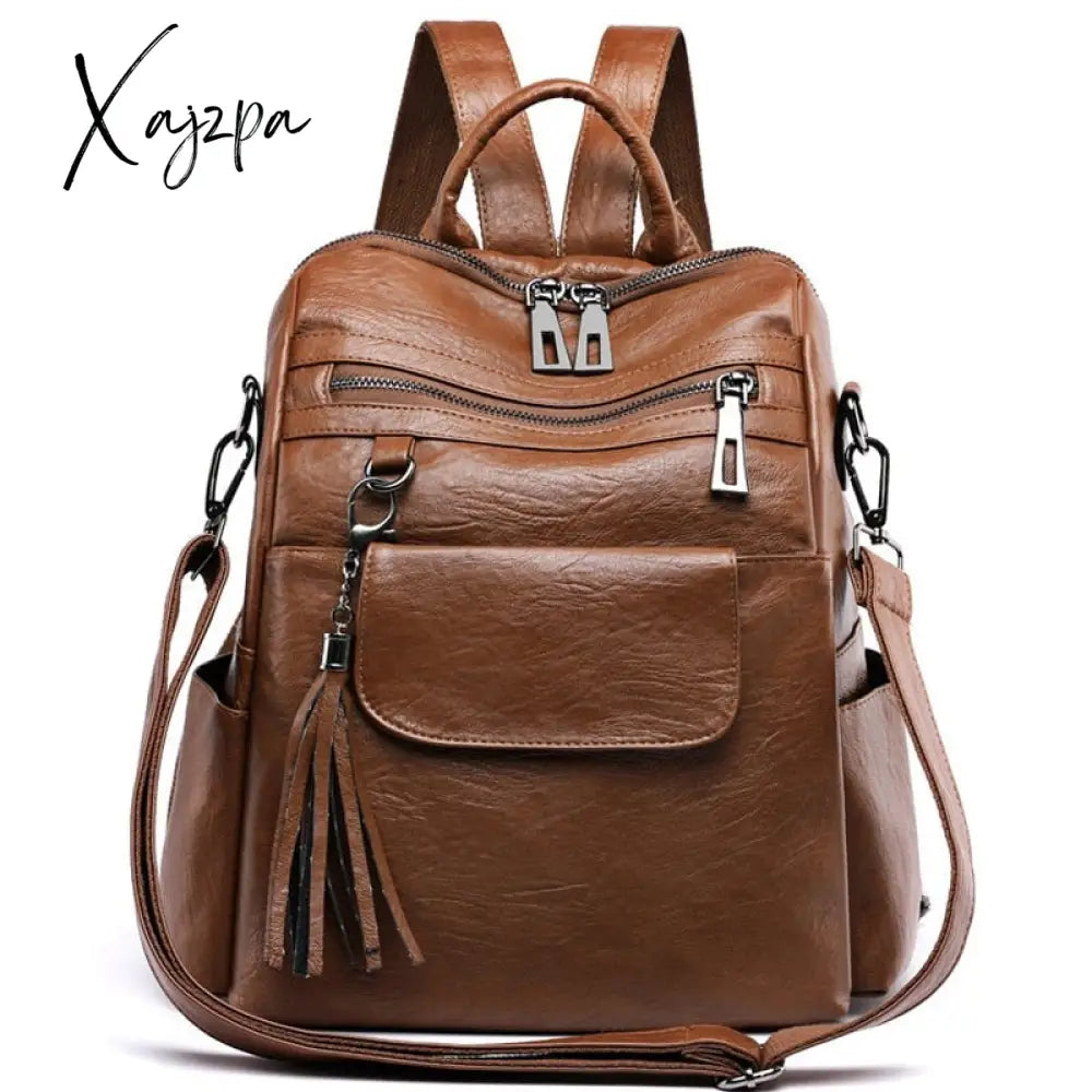 Xajzpa - Women Backpack Pu Leather Fashion Casual Tassel Bags High Quality Female Shoulder Bag