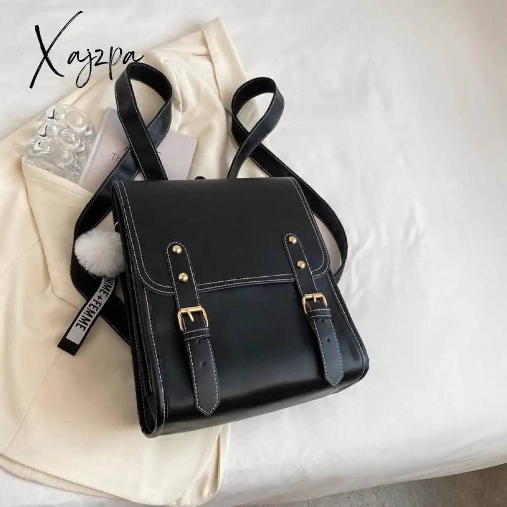 Xajzpa - Women Backpack Travel Large Backpacks Pu Leather Handbag School Bag For Teenage Girls