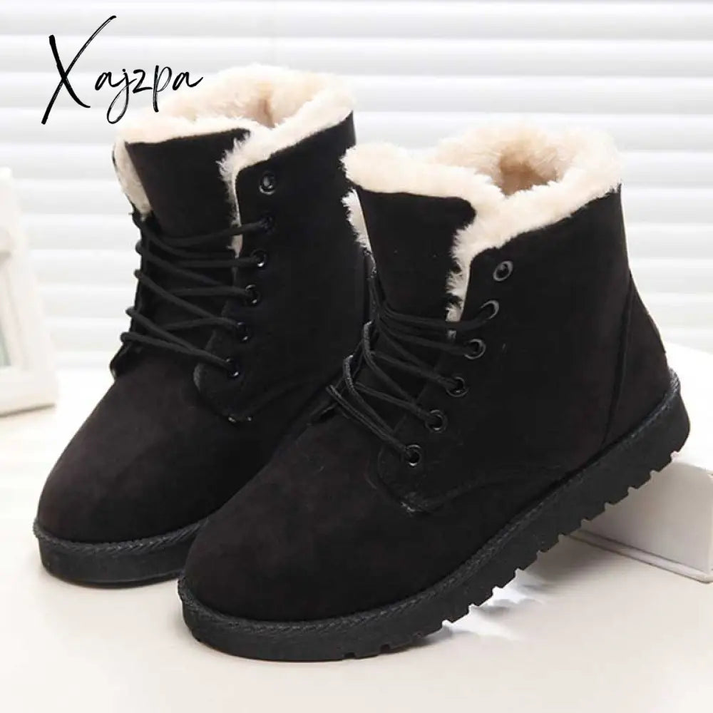 Xajzpa - Women Boots Winter Warm Snow Faux Suede Ankle For Female Shoes Botas Mujer Plush Woman