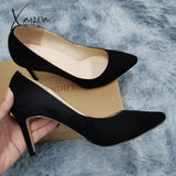 Xajzpa - Women Pumps Sexy 8cm Suede Ponited Toes High Heels Fashion Office Stiletto Party Red Wedding Shoes Female Comfort Women Shoes