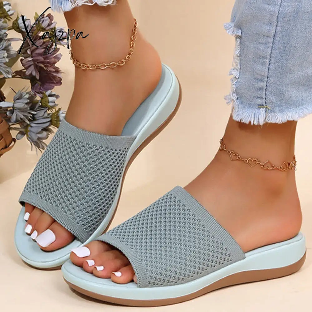 Xajzpa - Women Sandals Knitting Low Heels Summer Chaussure Femme Soft Bottom Silppers Slip On