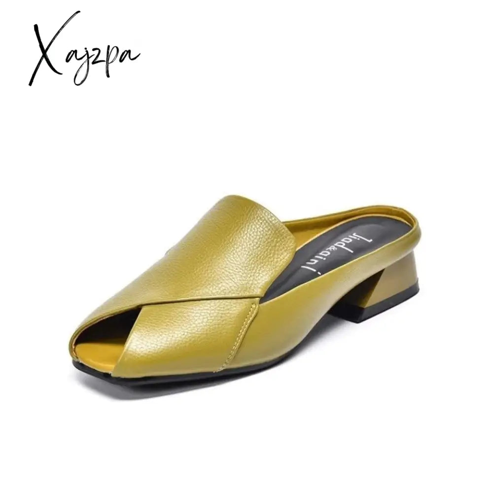 Xajzpa - Women Slippers 2023 New Summer Fashion Peep-Toe Sexy Shoes Med Heels Chunky Designer