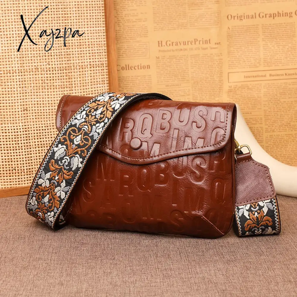 Xajzpa - Women Soft Genuine Leather Handbags Luxury Designer Shoulder Crossbody Bags Fashion Letter