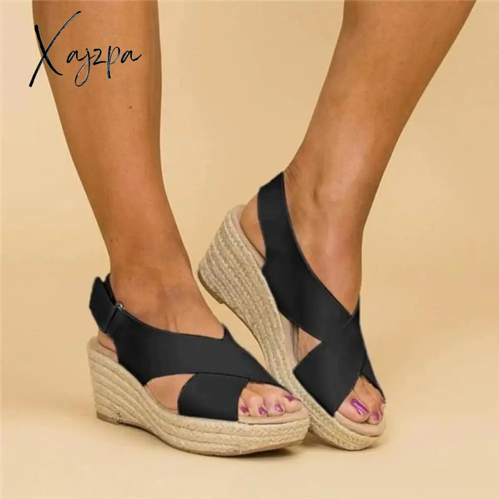 Xajzpa - Women Summer Sandals Peep Toe Magic Tape Wedges Crossed