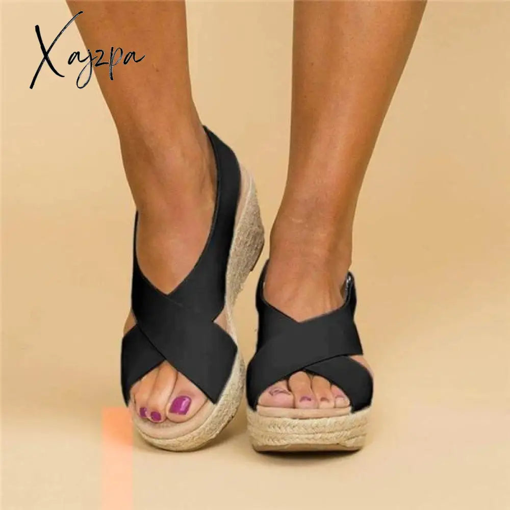 Xajzpa - Women Summer Sandals Peep Toe Magic Tape Wedges Crossed