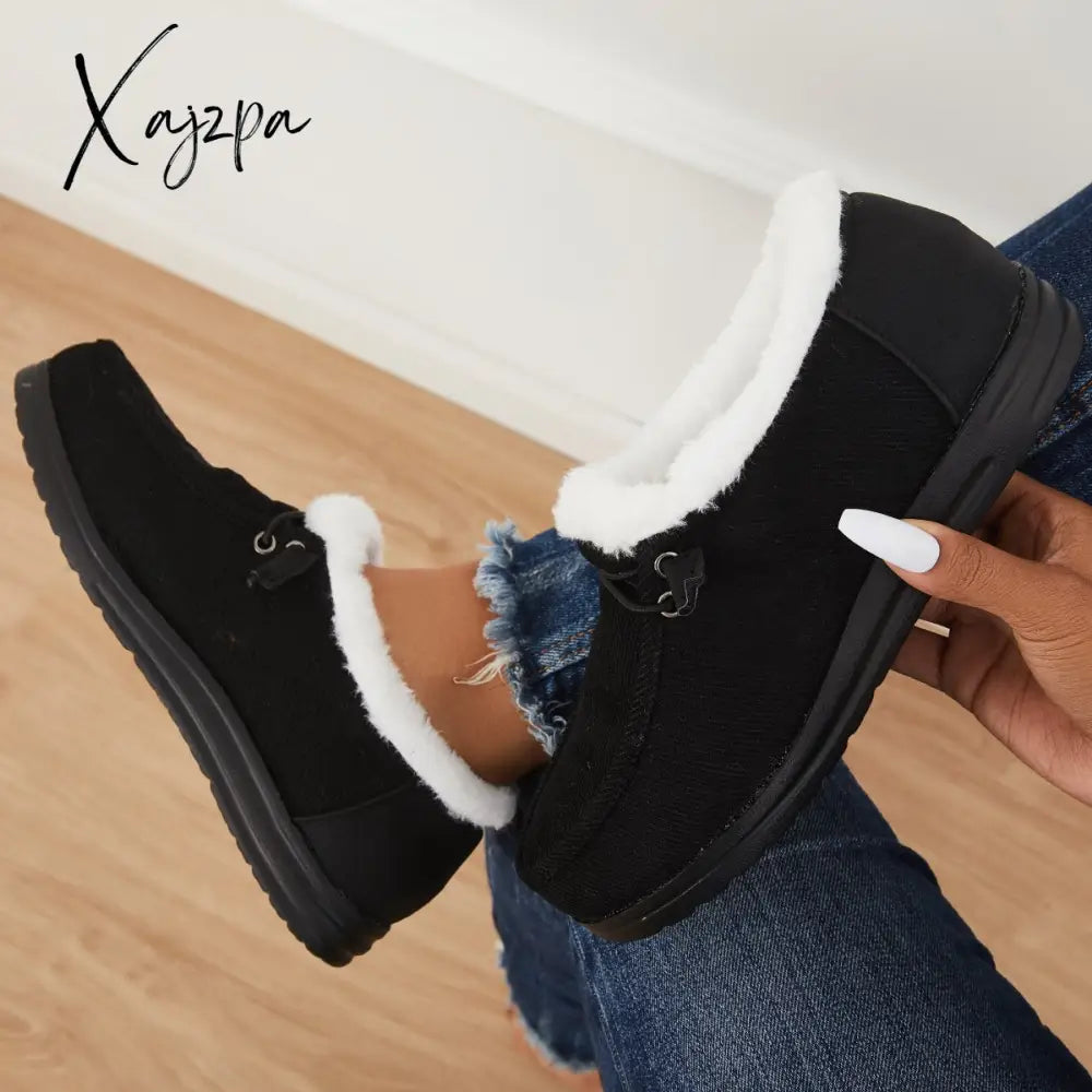 Xajzpa - Women Winter Warm Boots Snow Mini Comfy Flat Heel Fur Slip-On