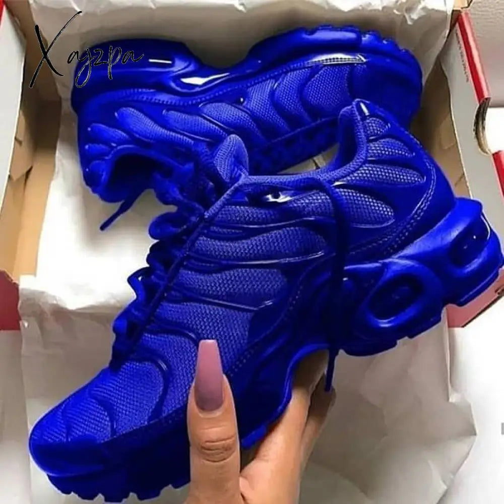 Xajzpa - Women’s Air Cushion Running Sneakers Street Fashion Shoes Comfortable Lace-Up Blue / 5