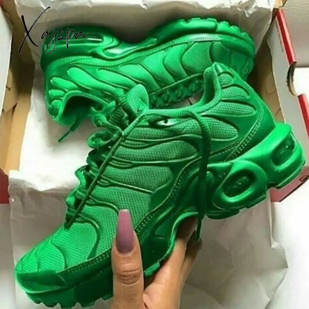 Xajzpa - Women’s Air Cushion Running Sneakers Street Fashion Shoes Comfortable Lace-Up Green / 5