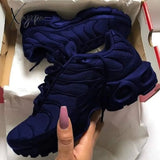 Xajzpa - Women’s Air Cushion Running Sneakers Street Fashion Shoes Comfortable Lace-Up Navy Blue / 5