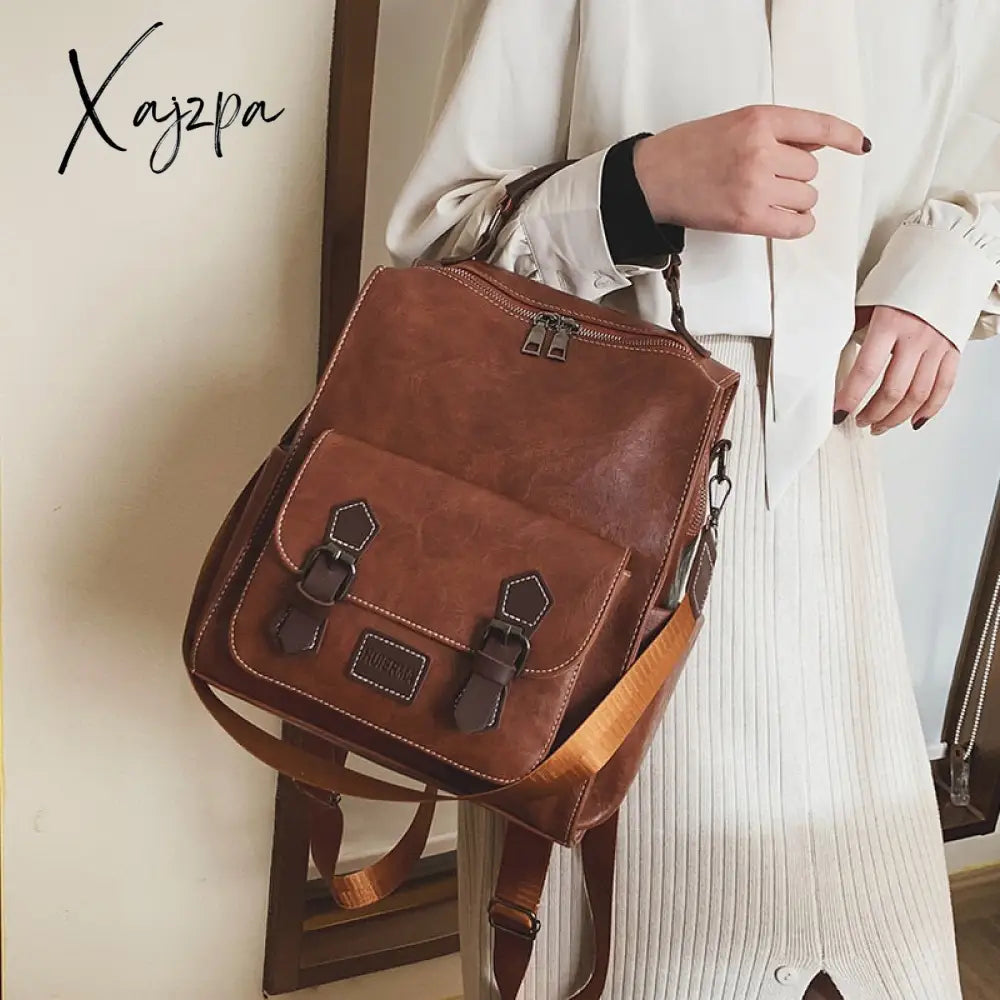 Xajzpa - Women’s Backpack Vintage Pu Leather Daypack Brown Mochilas Para Mujer Casual Travel Bag