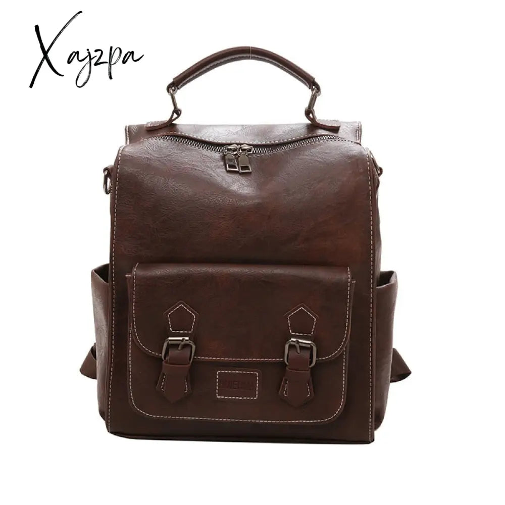 Xajzpa - Women’s Backpack Vintage Pu Leather Daypack Brown Mochilas Para Mujer Casual Travel Bag