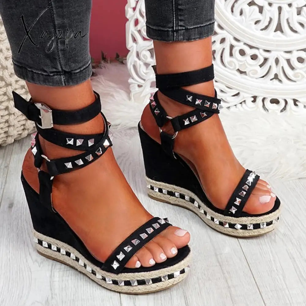Xajzpa - Women’s Daily Sandals Numy Wedge Rock Studs Platform Shoes