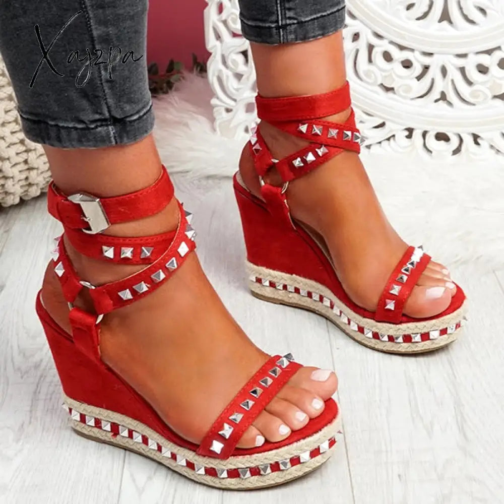 Xajzpa - Women’s Daily Sandals Numy Wedge Rock Studs Platform Shoes