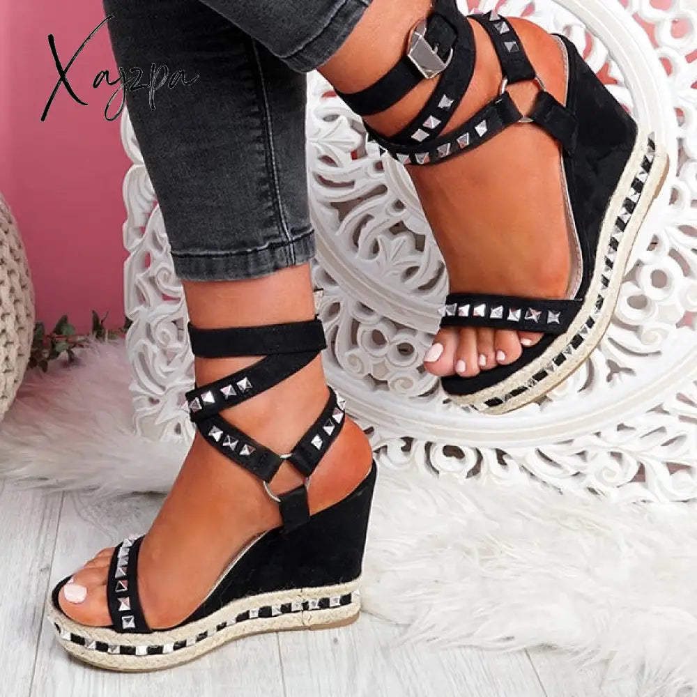 Xajzpa - Women’s Daily Sandals Numy Wedge Rock Studs Platform Shoes