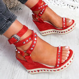 Xajzpa - Women’s Daily Sandals Numy Wedge Rock Studs Platform Shoes Red / 5