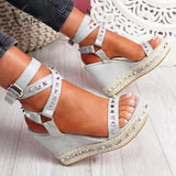 Xajzpa - Women’s Daily Sandals Numy Wedge Rock Studs Platform Shoes White / 5