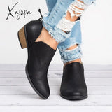 Xajzpa - Womenās Fashion Spring Autumn Ankle Women Boots Square Heel Slip On Female High Heels