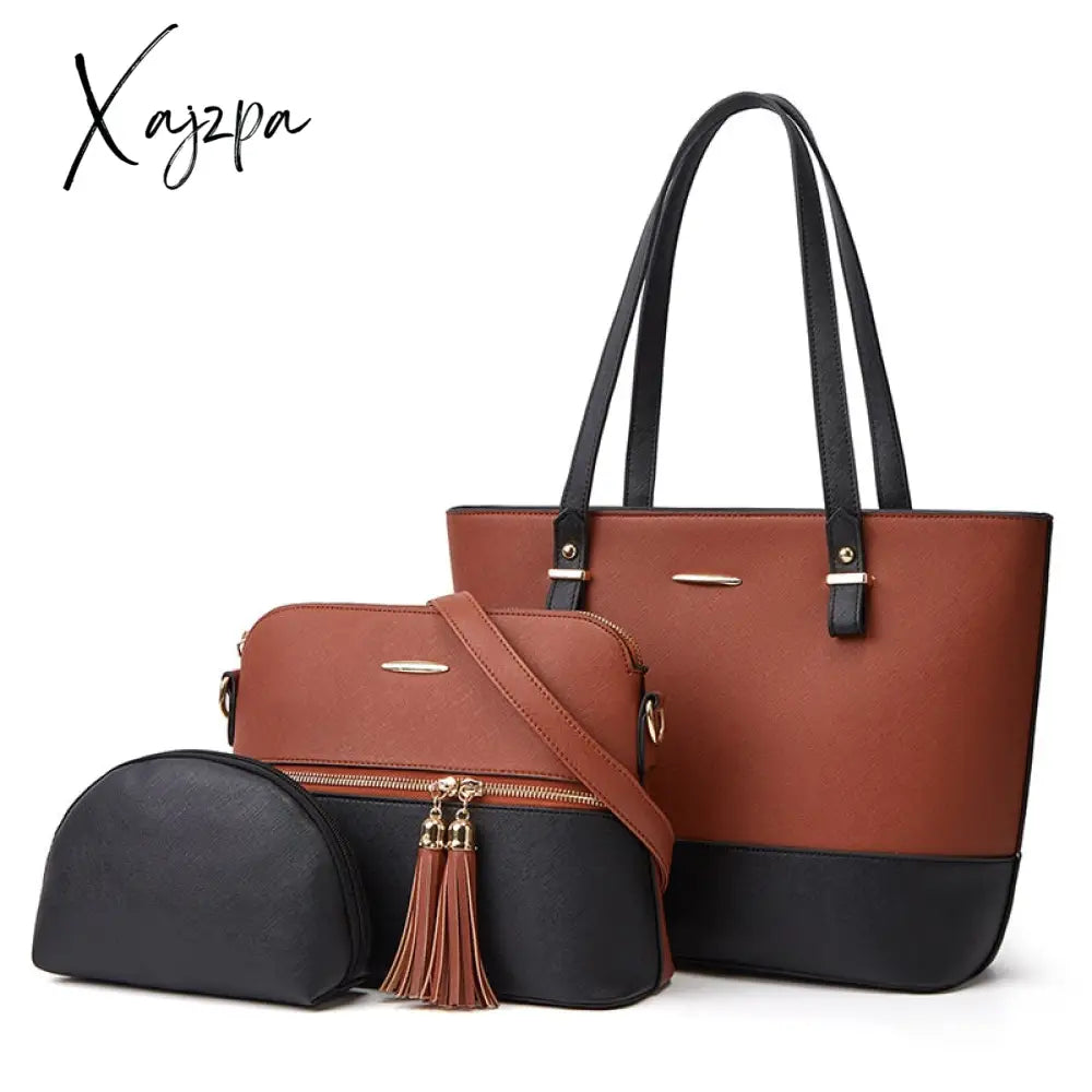 Xajzpa - Women’s Handbag Shoulder Bag 3 Pieces Set Messenger Hand Wallet Ladies Designer Luxury