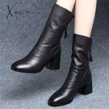 Xajzpa - Women's Shoes Luxury Chelsea Boot Women Leather Boot Chunky Winter Shoe Platform Ankle Boots Thick Heel Brand Designer