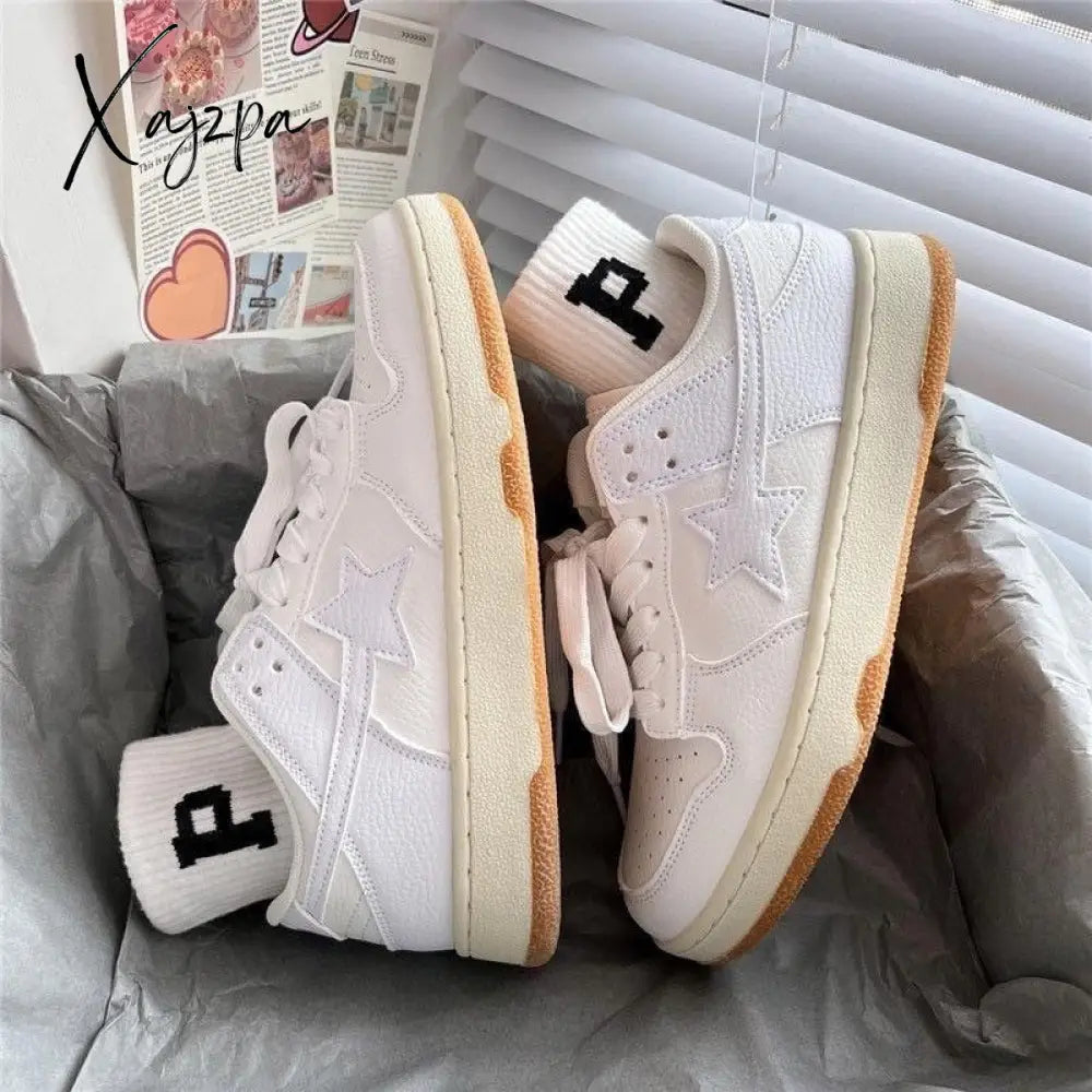 Xajzpa - Women’s Sneakers Fashion 2023 Fall New Pattern Lace Up Platform Vulcanized Shoes Brand