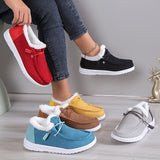 Women's Solid Color Boots, Slip On Round Toe Low-top Velvet Warm Fluffy Non-slip Soft Sole Shoes, Winter Comfy Shoes