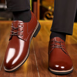 Men's Round Toe Lace-Up Derby Shoes, Wear-resistant Non-Slip Formal Shoes For Wedding Party Business, Middle Aged Men's Footwear