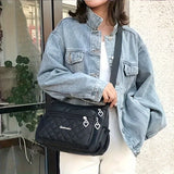 Chic Black Nylon Crossbody Bag for Women - Waterproof, Adjustable Strap, Lightweight with Quilted Design & Zip Closure