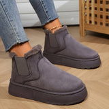 Women's Solid Color Platform Short Boots, Casual Slip On Plush Lined Shoes, Comfortable Ankle Boots